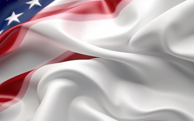Zbliżenie machającej flagi USA w rogu z miejscem na kopię 40