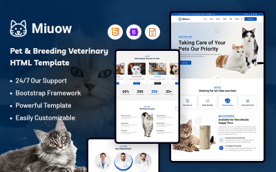 Miuow – szablon strony internetowej poświęconej weterynarii dla zwierząt domowych i hodowli