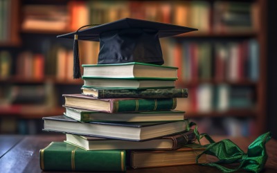 Stacked Books and Graduation Cap on top of that 3