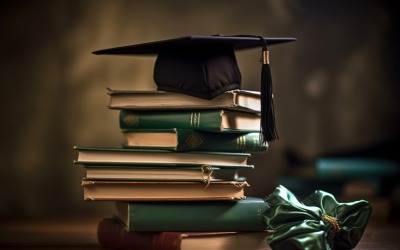 Stacked Books and Graduation Cap on top of that 4