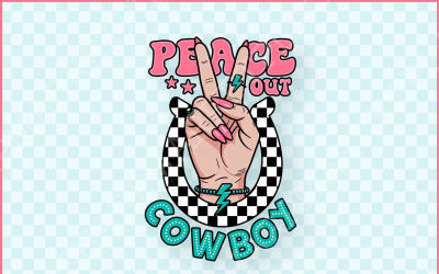Peace Out Cowboy PNG, Винтажный дизайн рубашки в стиле кантри-вестерн, Сублимация розовой девушки-ковбойши, Модная пустыня