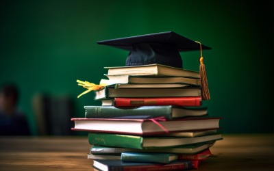 Stacked Books and Graduation Cap on top of that 11