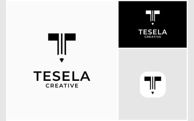 Letra T Lápiz Logotipo Creativo