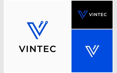 Letter V technologie circuit modern logo