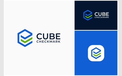 Logotipo de marca de verificación hexagonal de cubo