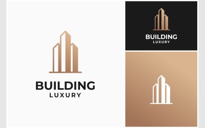 Złote luksusowe logo apartamentu w budynku miejskim