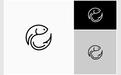 Logo sztuki linii haczyka na ryby w kształcie koła