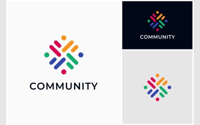 Logotipo abstracto de trabajo en equipo comunitario