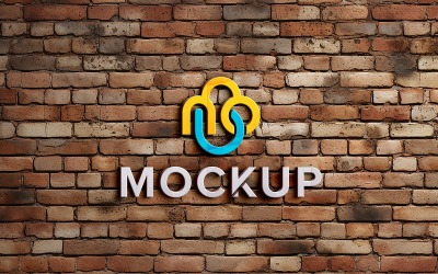 Mockup con logo a colori reali sul muro di mattoni rossi esterno