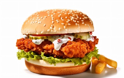 Hamburger croccante di pollo e pesce, su sfondo bianco 42