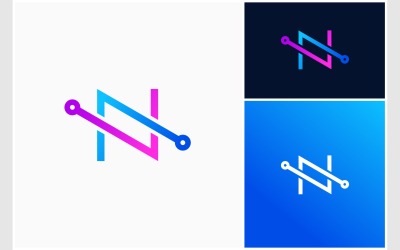 Logotipo moderno da tecnologia de circuito da letra N
