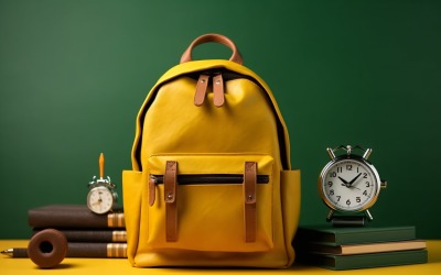 Żółty Plecak z zegarem i przyborami szkolnymi 186