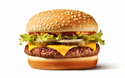 Bacon burger with beef patty, on white background 64