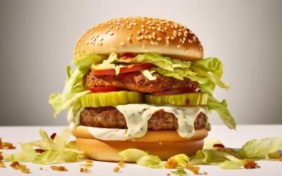 Bacon burger with beef patty, on white background 65
