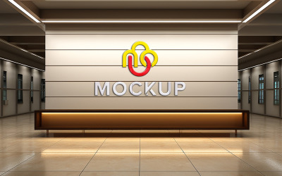 3d indoor glass wall realistic mockup