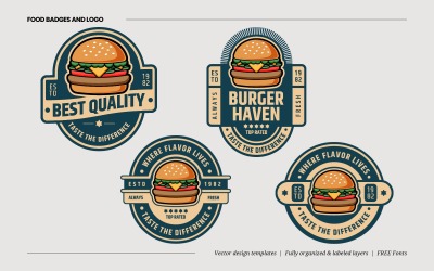 Jelvény logó vagy Burger Fast Food embléma kialakítása