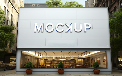 Modello di mockup del segno della facciata del negozio con logo realistico 3d per la facciata