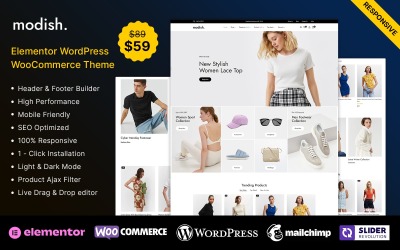 Modish - Mode, schoonheid en cosmetica multifunctionele Elementor WooCommerce Store