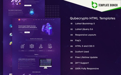 Qubecrypto — HTML-шаблон крупнейшего рынка цифровых валют и криптовалют