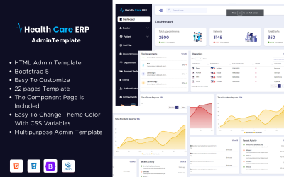Responsive Admin-Vorlage für ERP im Gesundheitswesen für Kliniken und medizinische Dienste