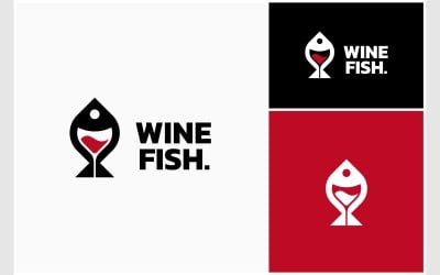 Fisk vinglas kreativ logotyp
