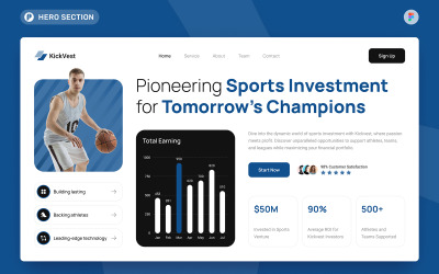 Kickvest - Modello Figma della sezione Eroe degli investimenti sportivi