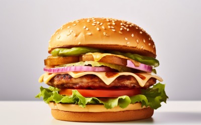 Lecker gegrillter Feta-Beef-Burger auf weißem Hintergrund 80
