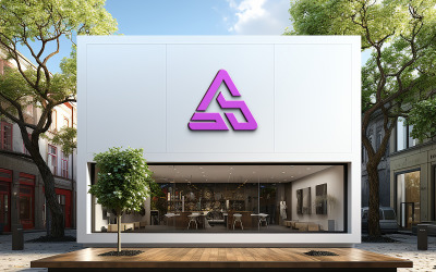 Макет логотипа здания на фасаде или витрине магазина