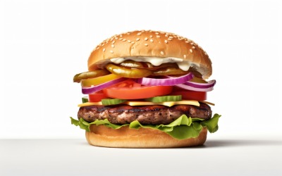 Tasty grilled Feta beef burger, on white background 81