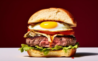 A beef burger with a fried egg on it 95