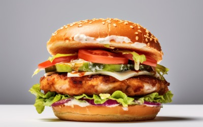 Crunchy Chicken and Fish Burger, on white background 83