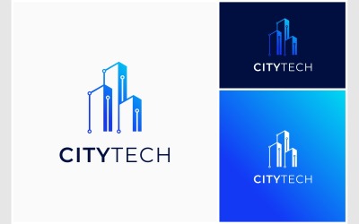 Logotipo Cibernético De Tecnología De Construcción De Ciudad