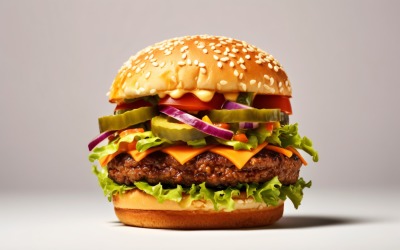 Tasty grilled Feta beef burger, on white background 86