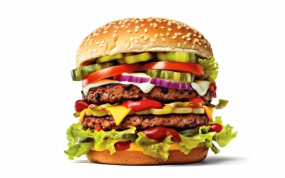 Tasty grilled Feta beef burger, on white background 87