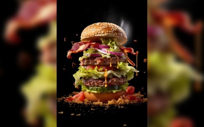 Bacon burger with beef patty and floating ingredients 21