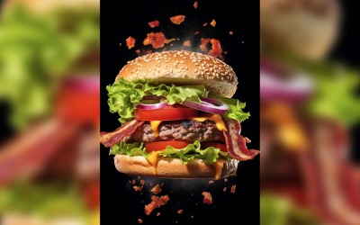 Bacon burger with beef patty and floating ingredients 60