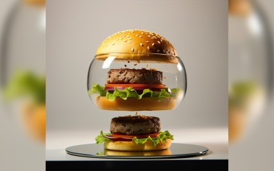 Floating burger open all layers in glass bowl 32