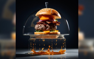 Floating burger open all layers in glass bowl 66