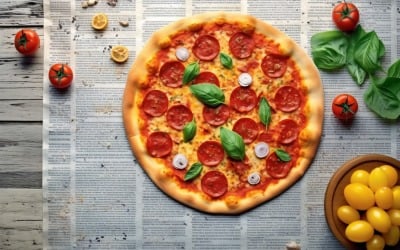 Flatlay Gerçekçi biberli pizza 1