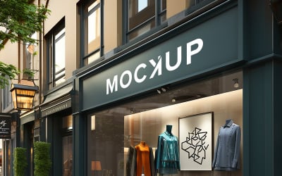 Clothing storefront facade logo mockup