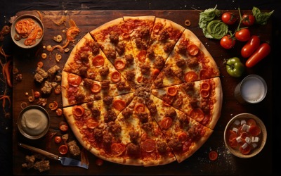 Pizza à la viande réaliste Flatlay 39