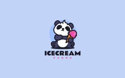 Logo de dessin animé de mascotte de panda de crème glacée