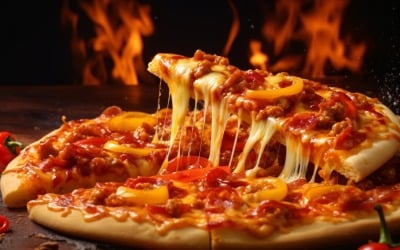 delicious looking pizza with stringy cheese 29
