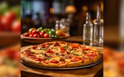 Peperoni-Pizza mit Mozzarella-Käse auf Tisch 15