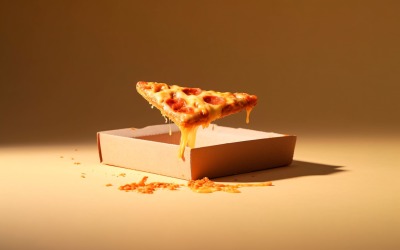 Caja de Pizza de Cartón Abierta porción de pizza de queso mozzarella 18
