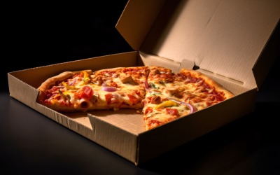 Open Cardboard Pizza Box Realistic BBQ Chicken Pizza 11