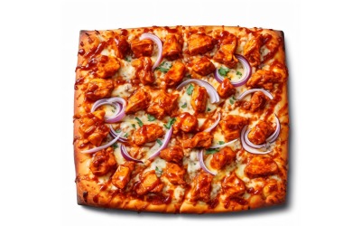 Fyrkantig BBQ Chicken Pizza på vit bakgrund 15