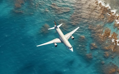 Az elölnézeti airbus teljes nézete Fly a kék óceán ellen 21