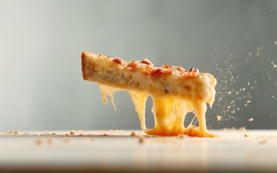 En skiva pizza med ost som droppar av 15
