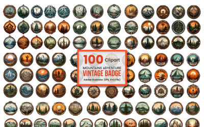 Vintage mountain adventure badge clipart bunt, Mountain Adventure Sublimation Design Set.